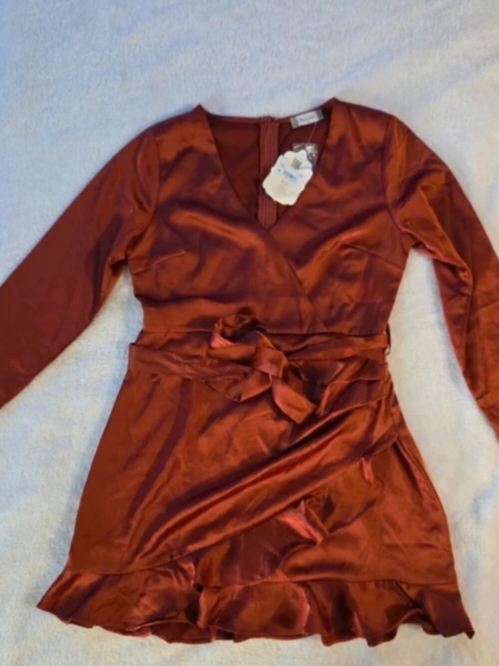 NWT Rust Orange Satin Wrap Dress/Romper Size M